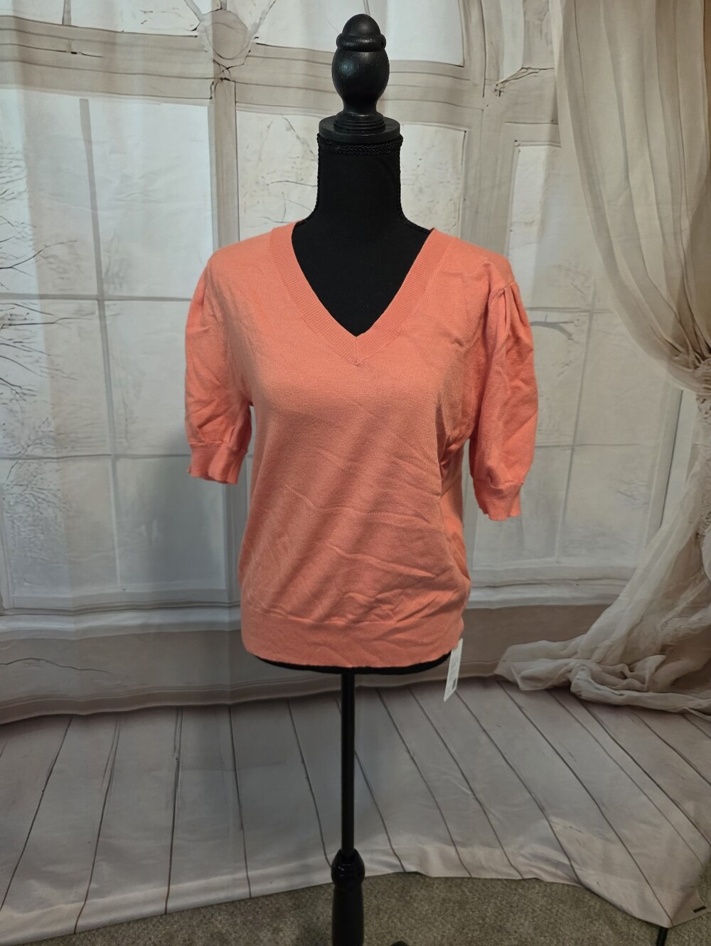 Kohl's Coral V-Neck Short Sleeve Sweater